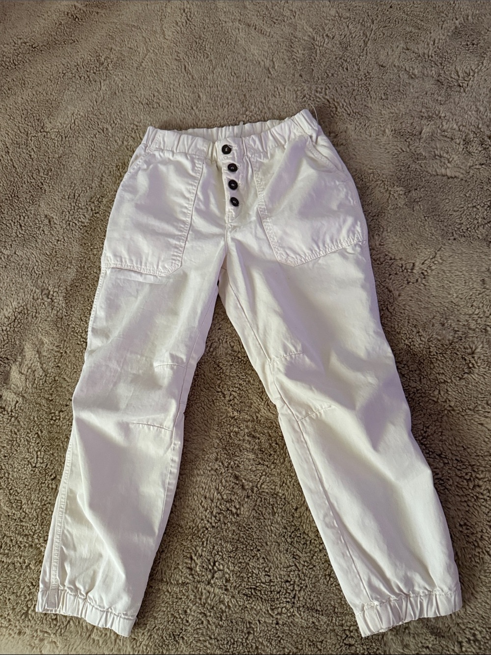 Free People cream/beige Button-Front Elastic Cuff Joggers